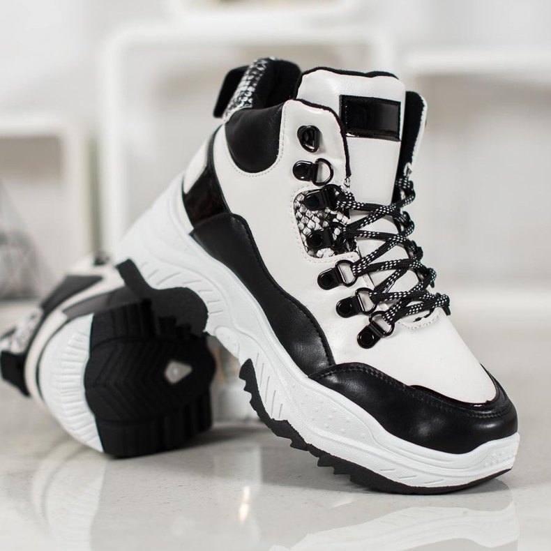 Bella Paris Zapatillas de deporte con cordones de moda blanco negro 2