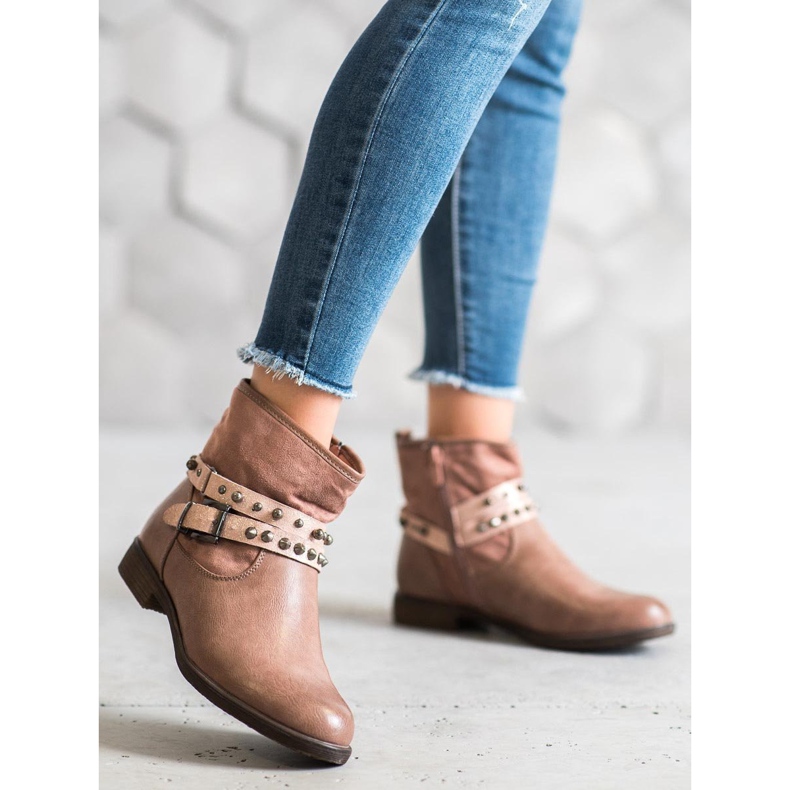 SHELOVET Botines rosas con pedrería rosado 2