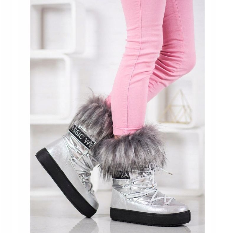 Bella Paris Botas de nieve cálidas con pelo gris 2
