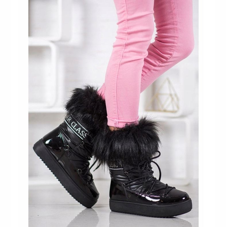 Bella Paris Botas de nieve cálidas con pelo negro 1