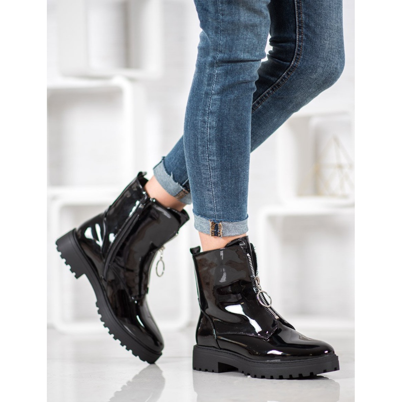 SHELOVET Trabajadores de cuero ecológico lacado negro 2