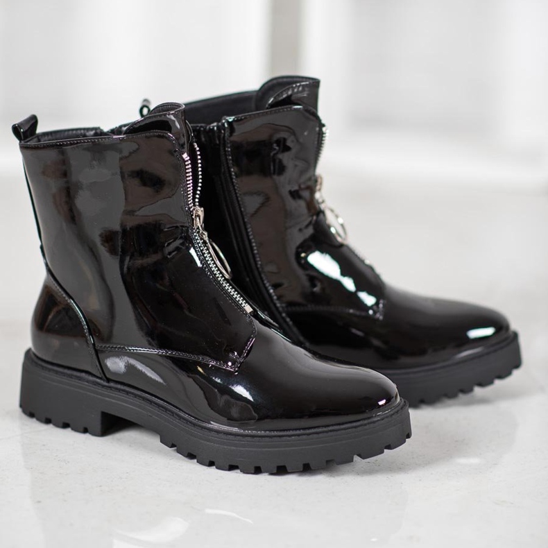 SHELOVET Trabajadores de cuero ecológico lacado negro 1