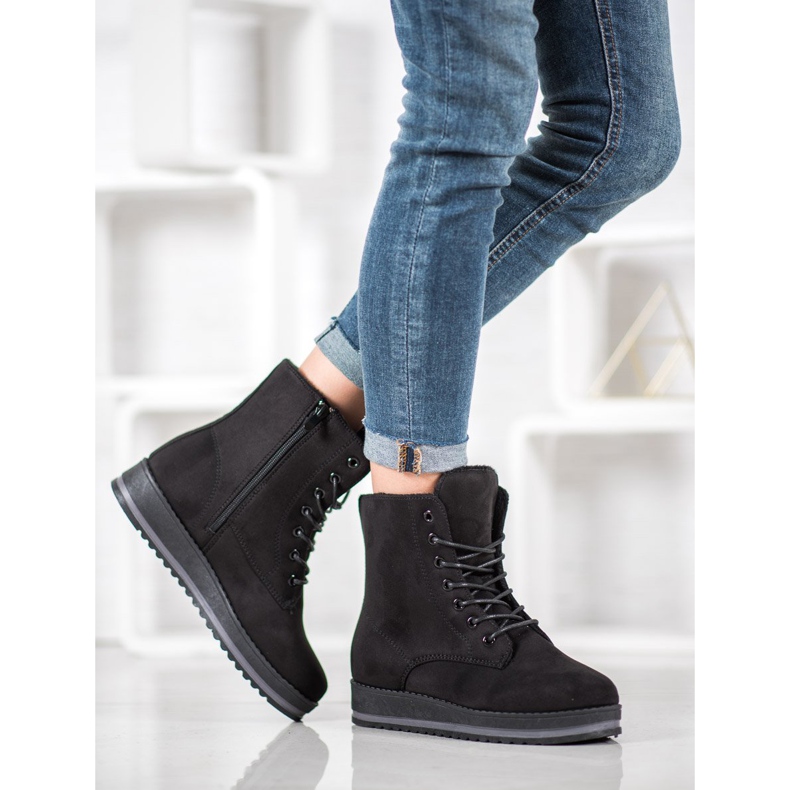 SHELOVET Trappers de gamuza en la plataforma negro 2