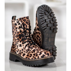 SHELOVET Estampado de leopardo de los trabajadores de gamuza marrón 1