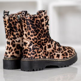 SHELOVET Estampado de leopardo de los trabajadores de gamuza marrón 4