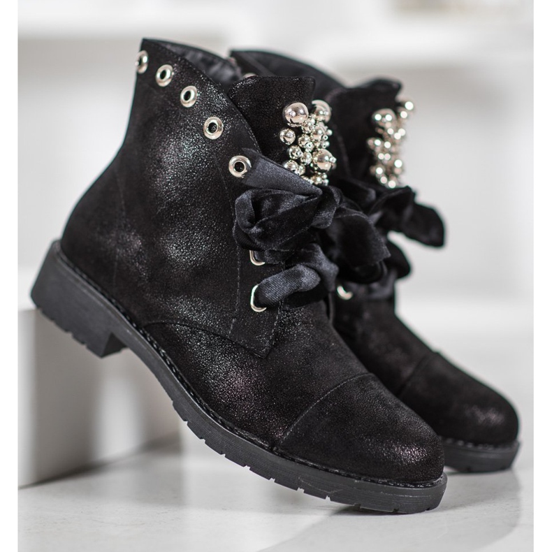 Bella Paris Botas con lazo decorativo negro 1
