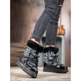 Bella Paris Botas de nieve clásicas de moda negro gris 1