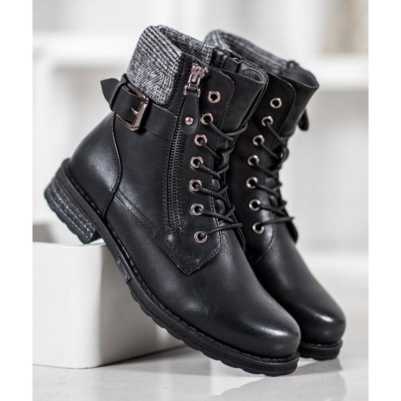 J. Star Botas con cordones con cuero ecológico negro 1 J. Star Botas con cordones con cuero ecológico negro 1