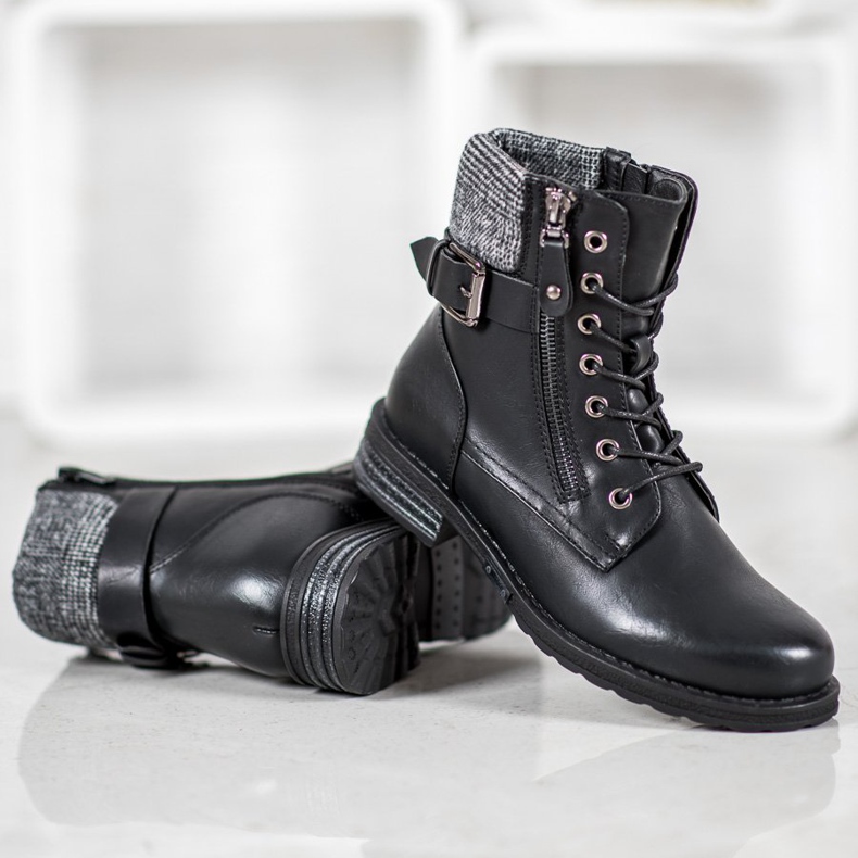 J. Star Botas con cordones con cuero ecológico negro 2