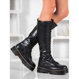Seastar Botas con cordones con cuero ecológico negro 1
