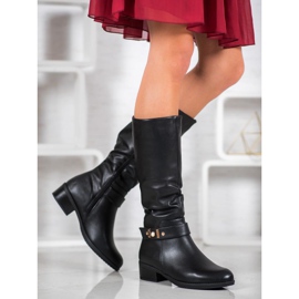 SHELOVET Botas elegantes con cuero ecológico negro 1