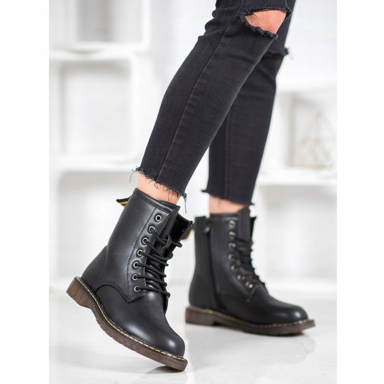 SHELOVET Tramperos de moda con cuero ecológico negro 1 SHELOVET Tramperos de moda con cuero ecológico negro 1