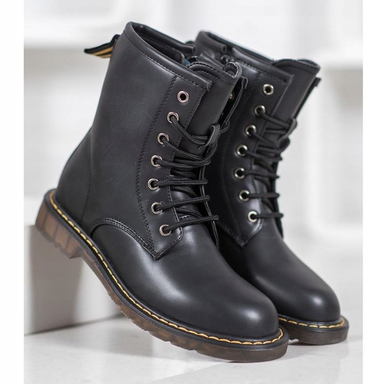 SHELOVET Tramperos de moda con cuero ecológico negro 2 SHELOVET Tramperos de moda con cuero ecológico negro 2