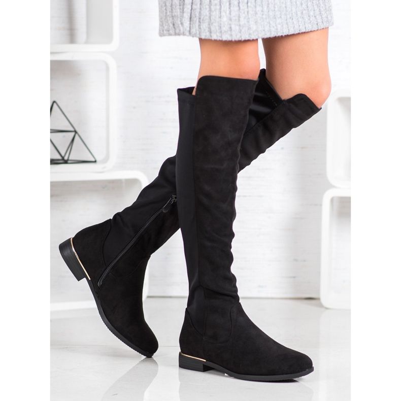 Super Me Botas de gamuza hasta el muslo negro 1