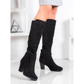 Queen Vivi Botas de ante con flecos negro 3