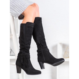 Queen Vivi Botas de ante con flecos negro 1