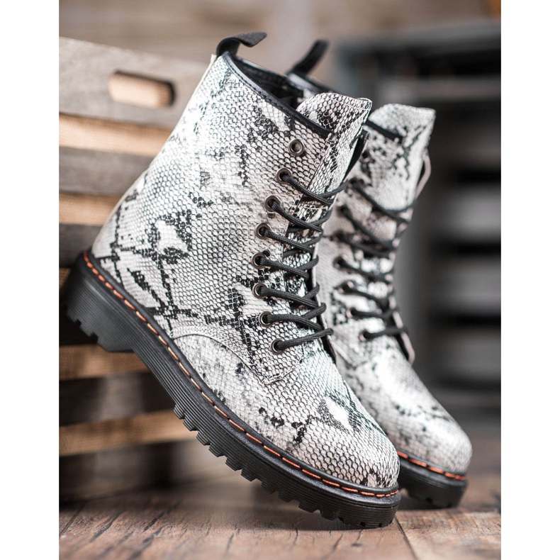 SHELOVET Estampado de serpiente de trabajadores de cuero ecológico blanco 1