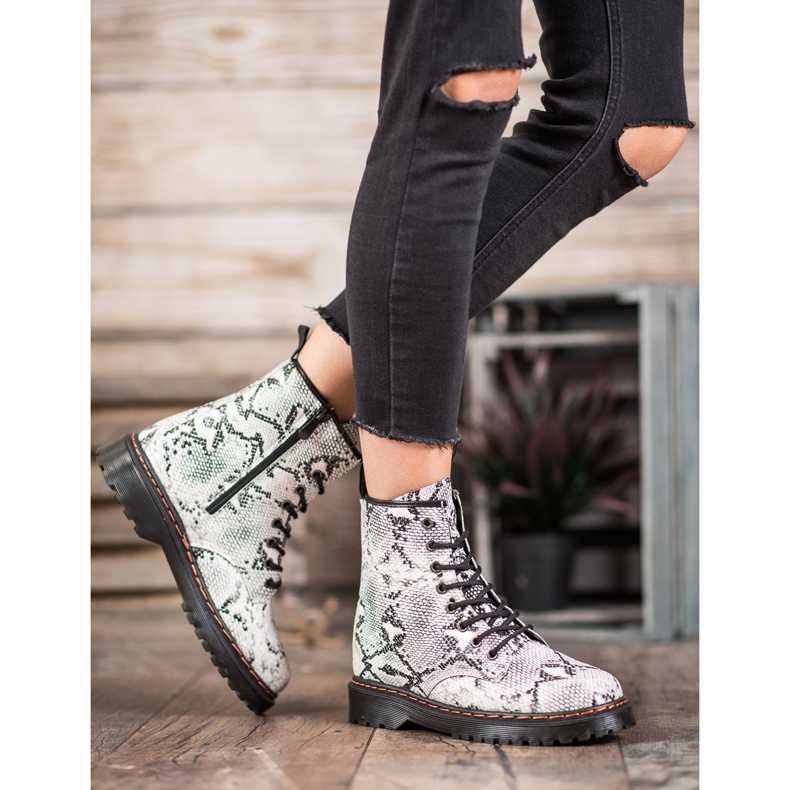 SHELOVET Estampado de serpiente de trabajadores de cuero ecológico blanco 2