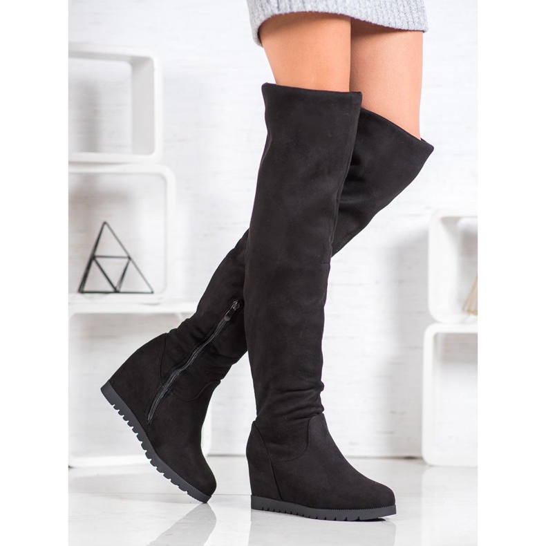 SHELOVET Botas de cuña de ante negro 1