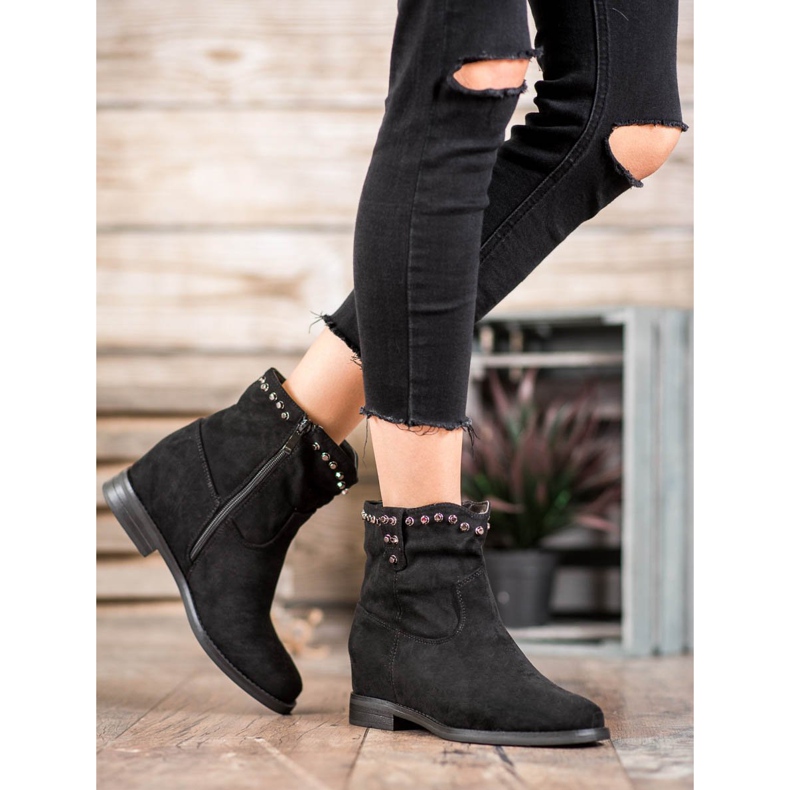 Ideal Shoes Botas camperas calentitas con chorros negro 1