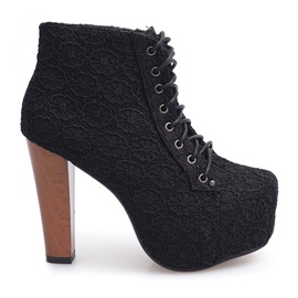 Botas de encaje Sólido en el talón K764B Negro 1