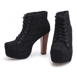 Botas de encaje Sólido en el talón K764B Negro 2
