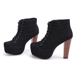 Botas de encaje Sólido en el talón K764B Negro 3