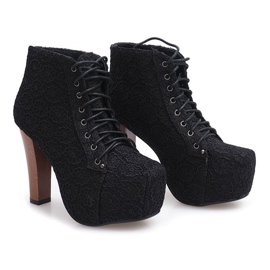 Botas de encaje Sólido en el talón K764B Negro 4