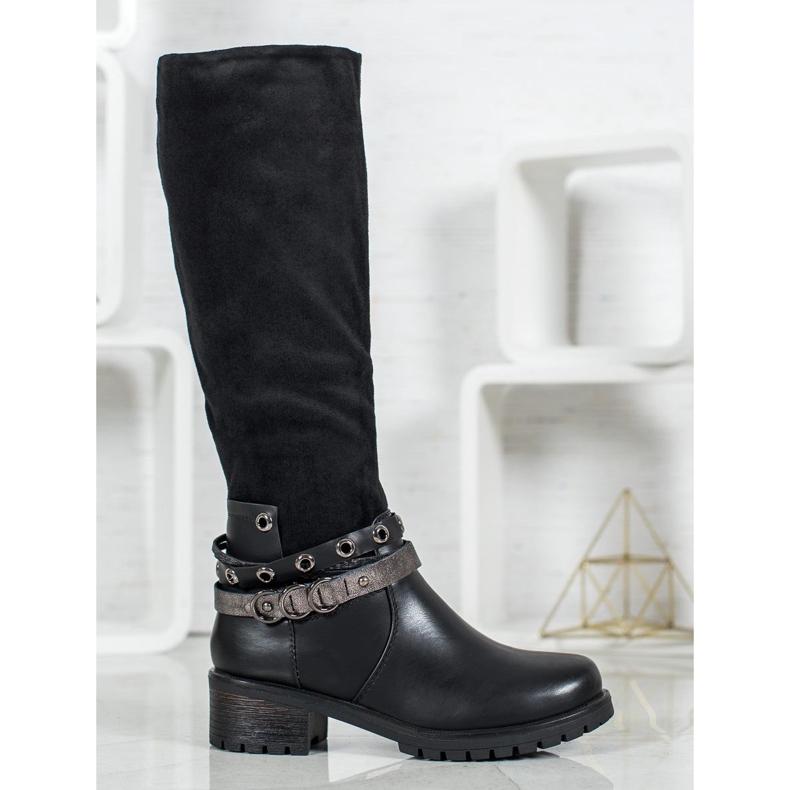 SHELOVET Botas con diamantes de imitación negro 1