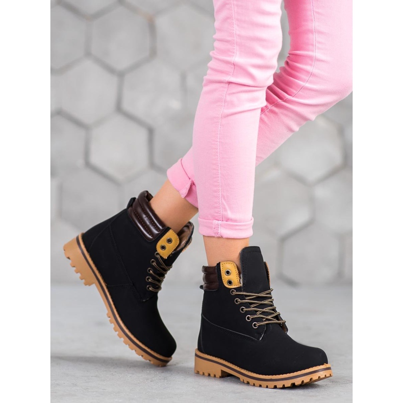 SHELOVET Botas cálidas para caminar en la plataforma negro 1