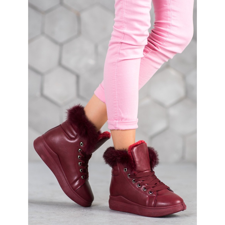 SHELOVET Botines atados con piel rojo 1