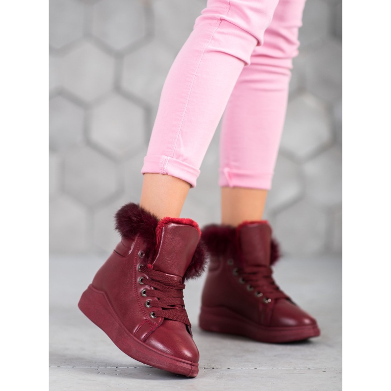 SHELOVET Botines atados con piel rojo 2 SHELOVET Botines atados con piel rojo 2
