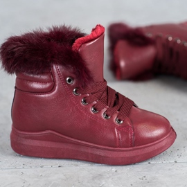 SHELOVET Botines atados con piel rojo 4