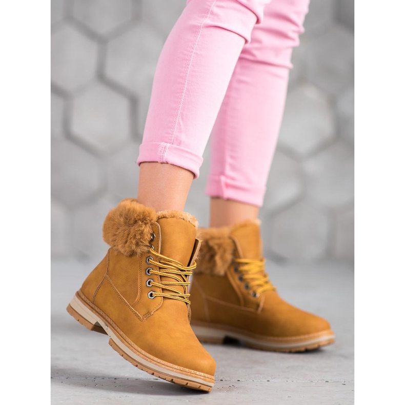 SHELOVET Camello Trappers con piel marrón 2