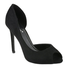 Tacones altos asimétricos de ante negro M282P 1 Tacones altos asimétricos de ante negro M282P 1