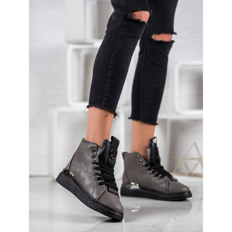 SHELOVET Botas con cordones con purpurina gris 1 SHELOVET Botas con cordones con purpurina gris 1