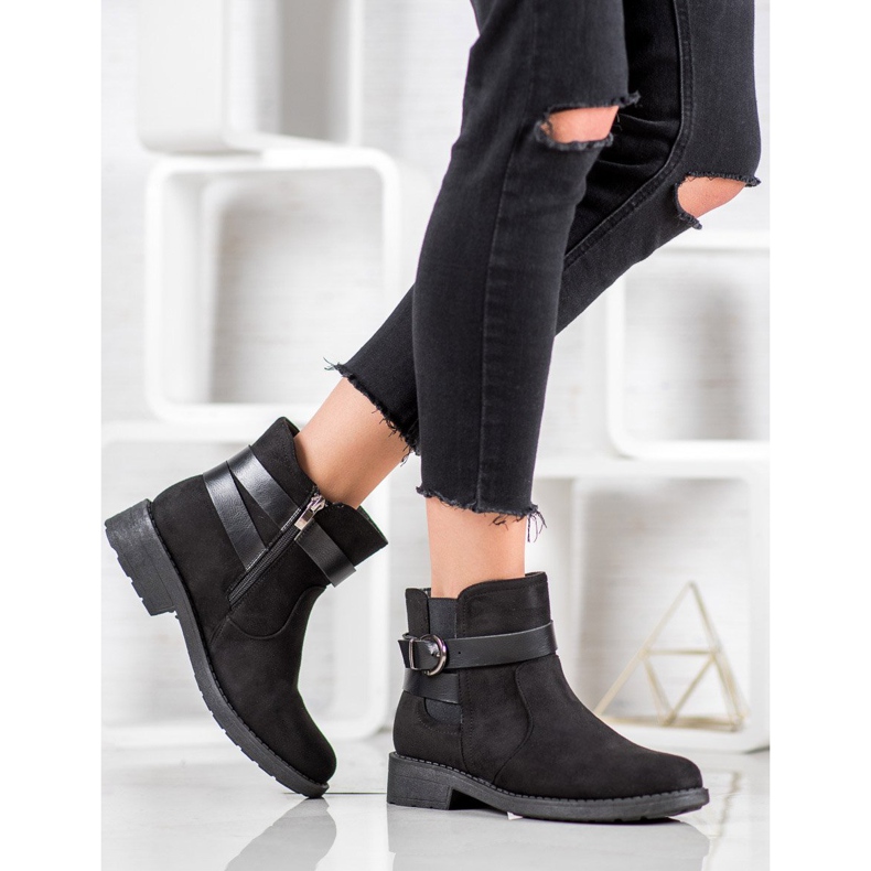 SHELOVET Trabajadores de gamuza con hebilla negro 1