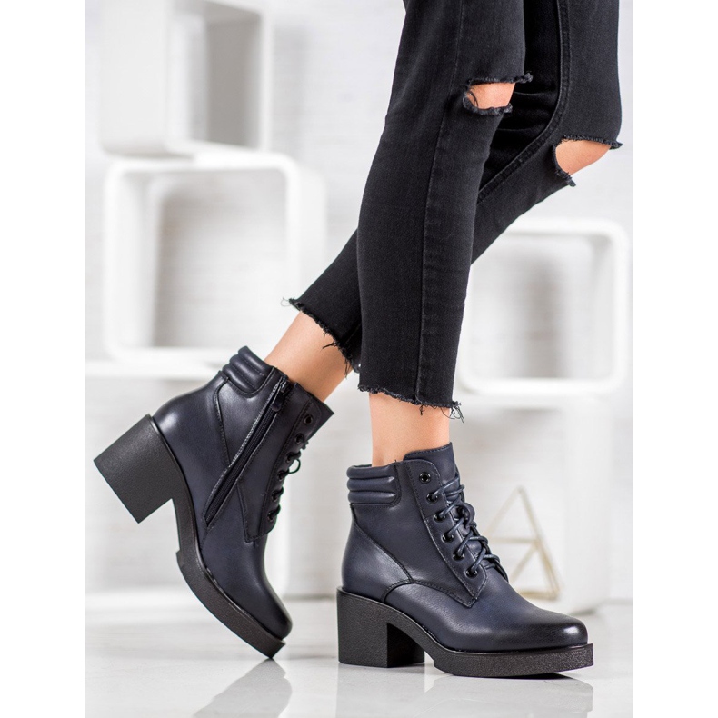 Super Mode Cómodas botas de cuero ecológico azul 1