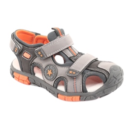 American Club Sandalias con aplicación de cuero DR02 americano marrón naranja gris 1