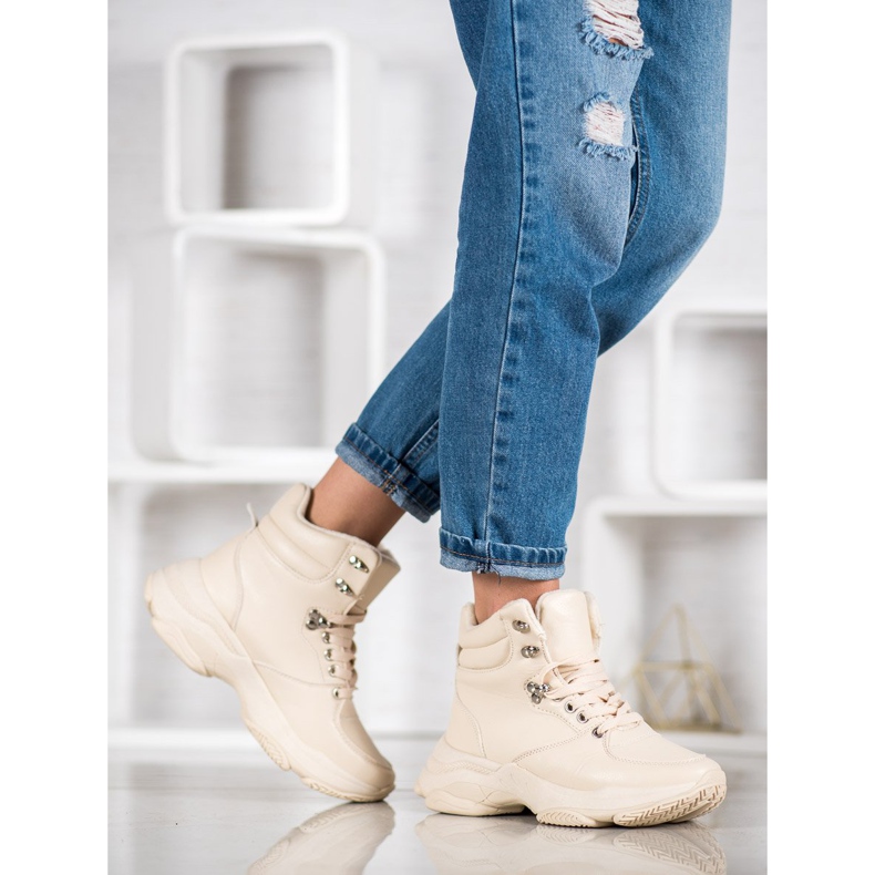 Ideal Shoes Zapatillas de piel ecológica marrón 2