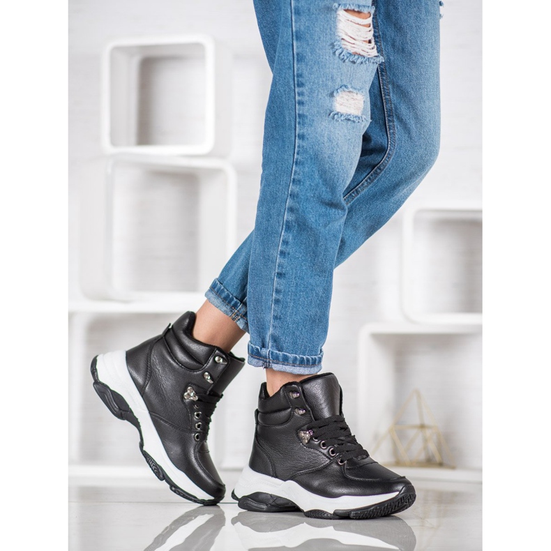 Ideal Shoes Zapatillas de cuero ecológico negro 2