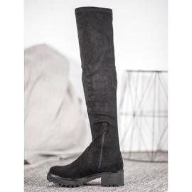 SDS Botas hasta el muslo de ante en la plataforma negro 3