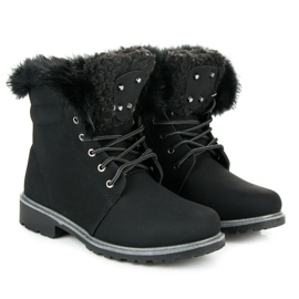 Tramperos con cordones con piel negro 1
