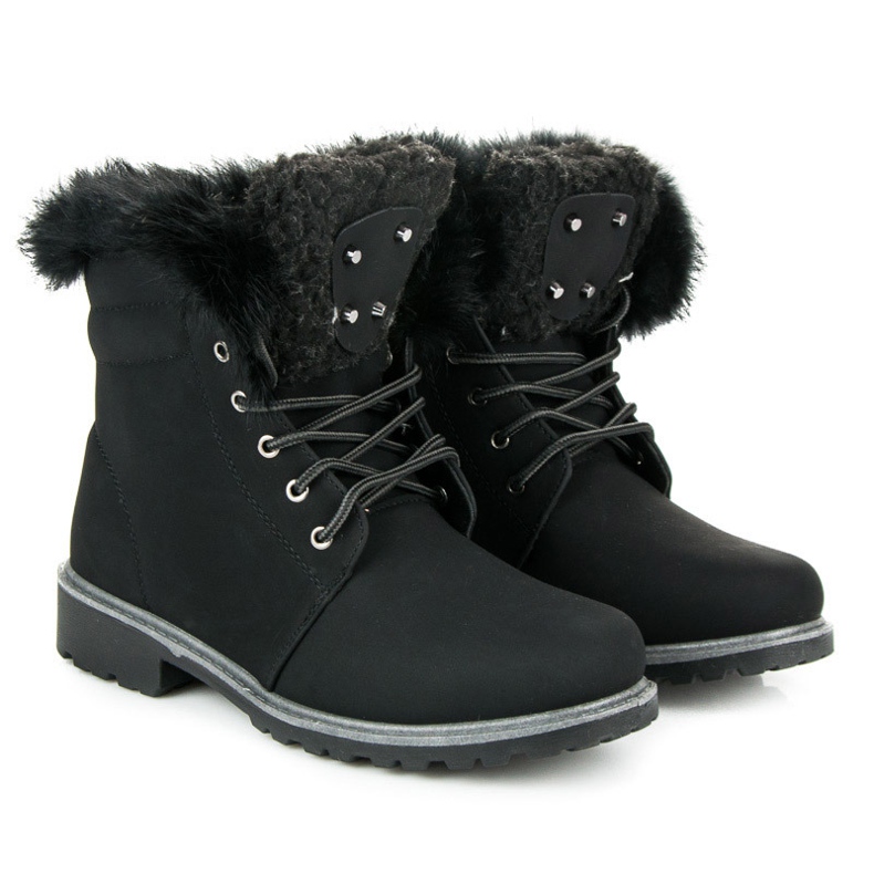Tramperos con cordones con piel negro 1 Tramperos con cordones con piel negro 1