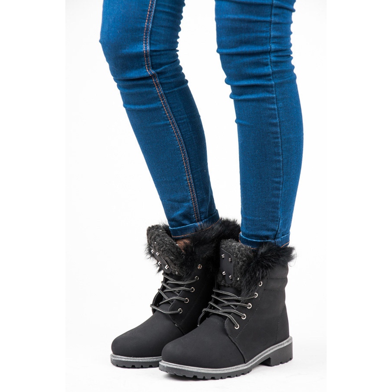 Tramperos con cordones con piel negro 2