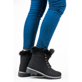 Tramperos con cordones con piel negro 3