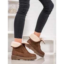 SHELOVET Botas de cordones con piel de oveja marrón 1