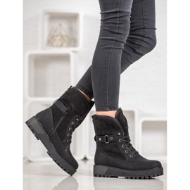 SHELOVET Botas de cordones con piel de oveja negro 1