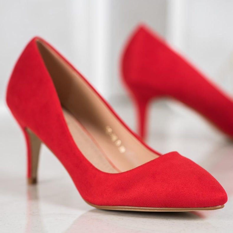 SHELOVET Zapatos de tacón de ante rojos 1