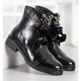 Bella Paris Botas con lazo decorativo negro 3